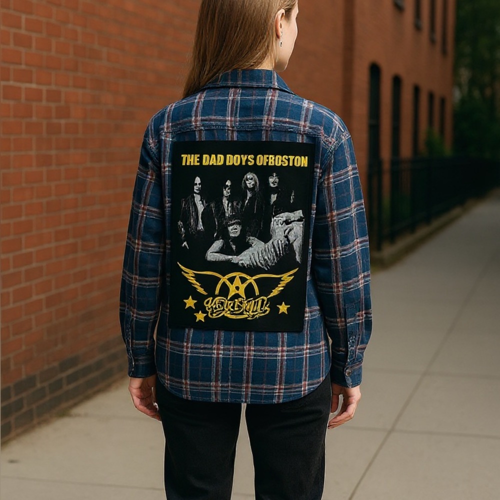Upcycled Distressed handmade  Aerosmith Appliqué Band Flannel Size Medium